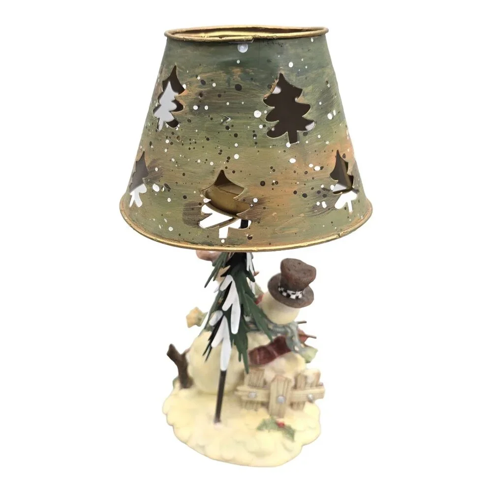 Crazy Mountain Snowman Table Tea Light Candle Holder Christmas Tree Cutout Shade